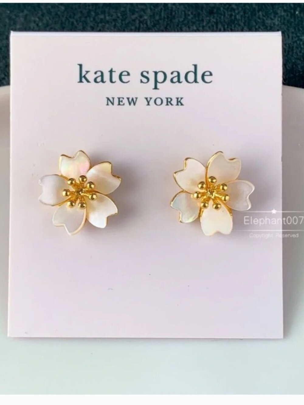 Kate Spade New York Mother of Pearl Flower Stud Earrings Gold Tone Floral